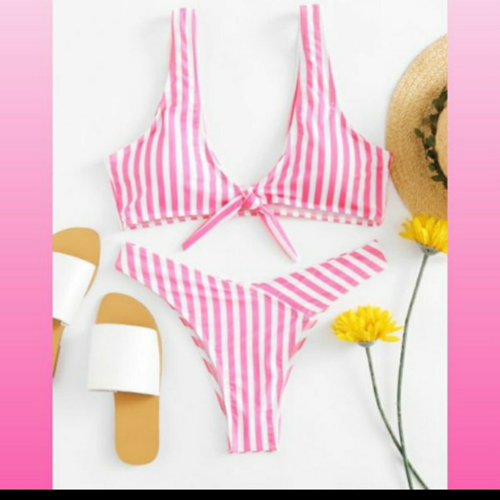 Super Cute Sexy Pink & White Striped Bikini